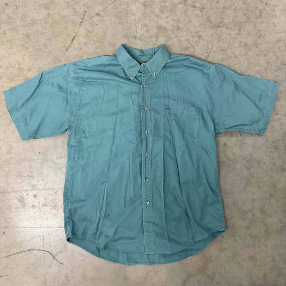 Croft & Barrow Button Down Shirt Size L Teal Short Sleeve Cotton